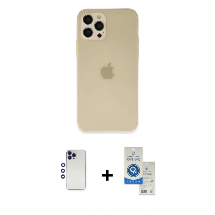 MARSİLYAN™- iPhone 12 Pro Max Kılıf Atlas Minimal Prime - Şeffaf Royal Nano Ekran Koruyucu + Shine Kamera Lens - LT