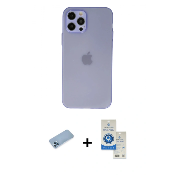 MARSİLYAN™- iPhone 12 Pro Max Kılıf Atlas Minimal Prime - Şeffaf Royal Nano Ekran Koruyucu + Shine Kamera Lens Koruma Cam - MI