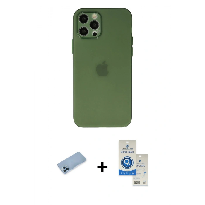 MARSİLYAN™- iPhone 12 Pro Max Kılıf Atlas Minimal Prime - Şeffaf Royal Nano Ekran Koruyucu + Shine Kamera Lens Koruma Cam - MI