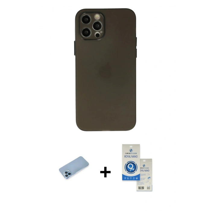 MARSİLYAN™- iPhone 12 Pro Max Kılıf Atlas Minimal Prime - Şeffaf Royal Nano Ekran Koruyucu + Shine Kamera Lens Koruma Cam - MI