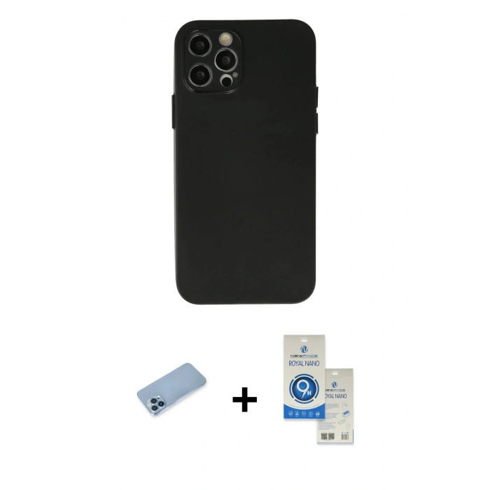 MARSİLYAN™- iPhone 12 Pro Max Kılıf Atlas Minimal Prime - Şeffaf Royal Nano Ekran Koruyucu + Shine Kamera Lens Koruma Cam - MI