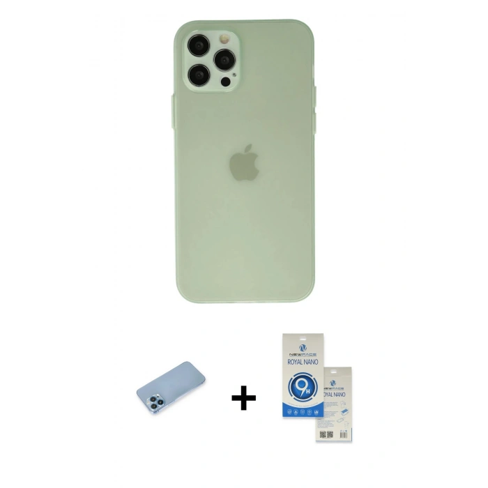 MARSİLYAN™- iPhone 12 Pro Max Kılıf Atlas Minimal Prime - Şeffaf Royal Nano Ekran Koruyucu + Shine Kamera Lens Koruma Cam - MI