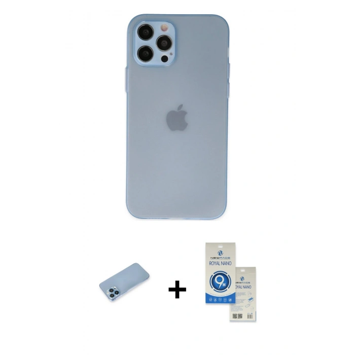 MARSİLYAN™- iPhone 12 Pro Max Kılıf Atlas Minimal Prime - Şeffaf Royal Nano Ekran Koruyucu + Shine Kamera Lens Koruma Cam - MI