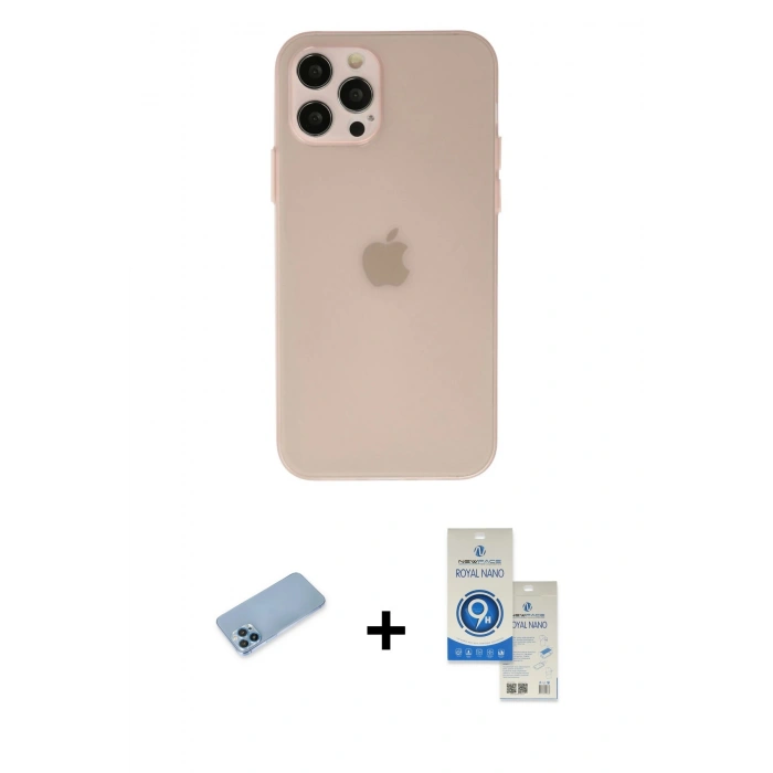 MARSİLYAN™- iPhone 12 Pro Max Kılıf Atlas Minimal Prime - Şeffaf Royal Nano Ekran Koruyucu + Shine Kamera Lens Koruma Cam - MI