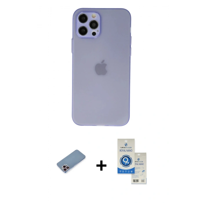MARSİLYAN™- iPhone 12 Pro Max Kılıf Atlas Minimal Prime - Şeffaf Royal Nano Ekran Koruyucu + Shine Kamera Lens Koruma Cam - PE
