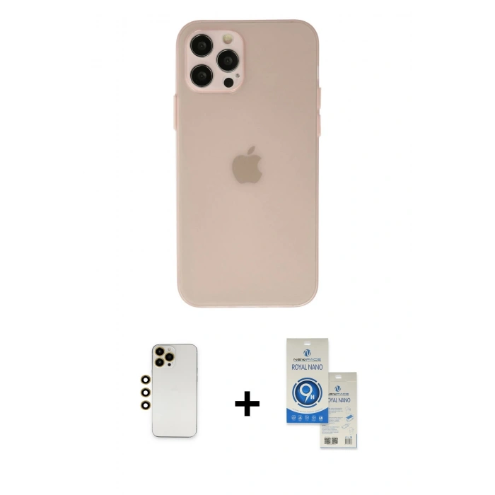 MARSİLYAN™- iPhone 12 Pro Max Kılıf Atlas Minimal Prime - Şeffaf Royal Nano Ekran Koruyucu + Shine Kamera Lens - GD