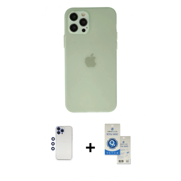 MARSİLYAN™- iPhone 12 Pro Max Kılıf Atlas Minimal Prime - Şeffaf Royal Nano Ekran Koruyucu + Shine Kamera Lens - LT