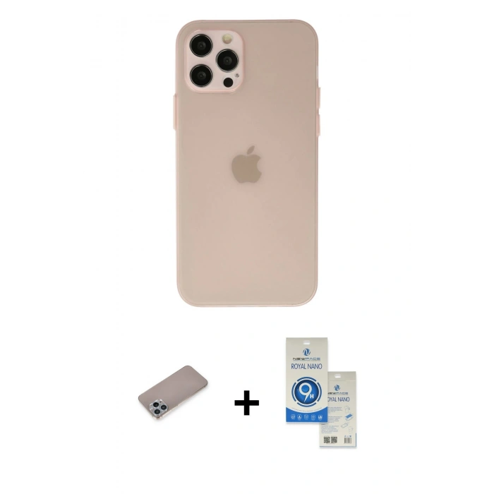 MARSİLYAN™- iPhone 12 Pro Max Kılıf Atlas Minimal Prime - Şeffaf Royal Nano Ekran Koruyucu + Sierra Blue Shine Kamera Lens Koruma Cam
