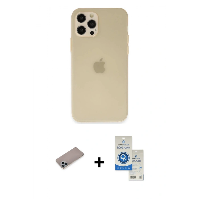 MARSİLYAN™- iPhone 12 Pro Max Kılıf Atlas Minimal Prime - Şeffaf Royal Nano Ekran Koruyucu + Sierra Blue Shine Kamera Lens Koruma Cam