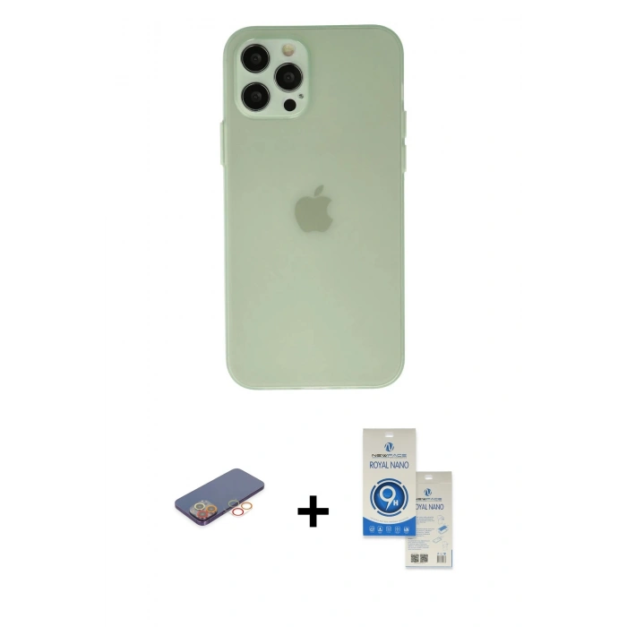 MARSİLYAN™- iPhone 12 Pro Max Kılıf Atlas Minimal Prime - Şeffaf Royal Nano Ekran Koruyucu + Renkli Kamera Lens Koruma Cam - TU