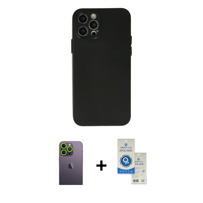 MARSİLYAN™- iPhone 12 Pro Max Kılıf Atlas Minimal Prime - Şeffaf Royal Nano Ekran Koruyucu + Neon Fosforlu Kamera Lens - YL