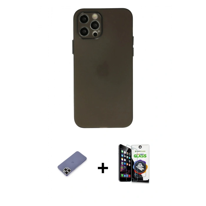 MARSİLYAN™- iPhone 12 Pro Max Kılıf Atlas Minimal Prime - Şeffaf Temperli Cam Ekran Koruyucu + Metal Kamera Lens Koruma Cam - GD