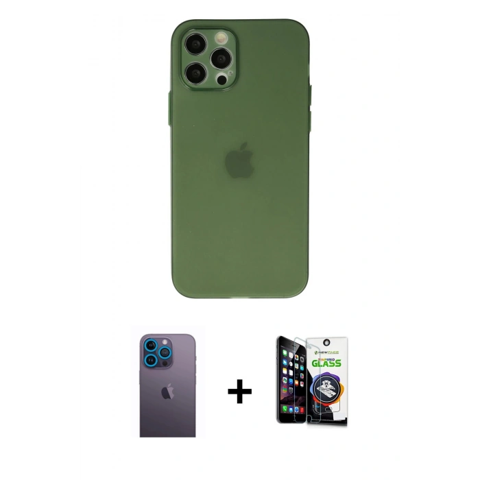 MARSİLYAN™- iPhone 12 Pro Max Kılıf Atlas Minimal Prime - Şeffaf Temperli Cam Ekran Koruyucu + Neon Fosforlu Kamera Lens - MI