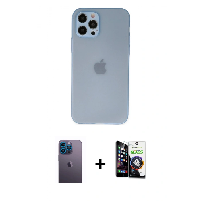 MARSİLYAN™- iPhone 12 Pro Max Kılıf Atlas Minimal Prime - Şeffaf Temperli Cam Ekran Koruyucu + Neon Fosforlu Kamera Lens - MI
