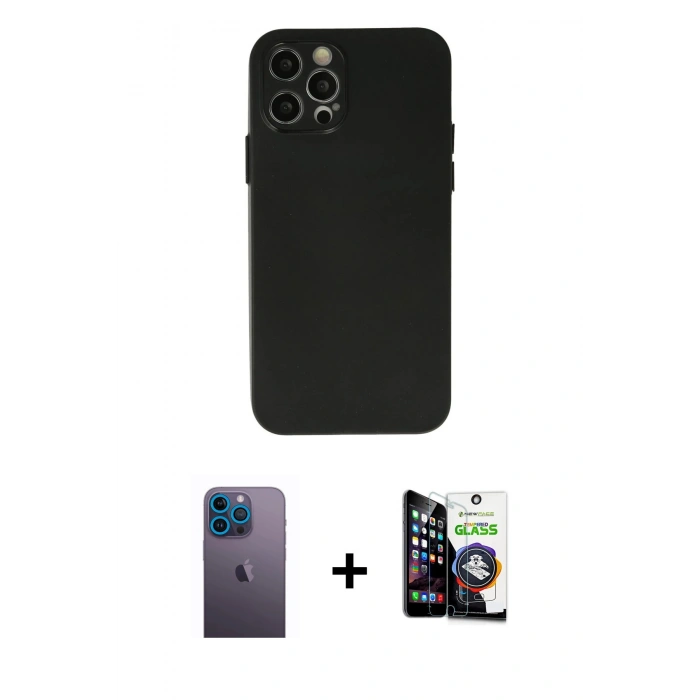 MARSİLYAN™- iPhone 12 Pro Max Kılıf Atlas Minimal Prime - Şeffaf Temperli Cam Ekran Koruyucu + Neon Fosforlu Kamera Lens - MI