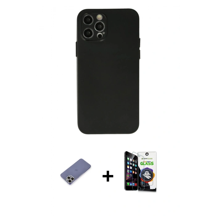 MARSİLYAN™- iPhone 12 Pro Max Kılıf Atlas Minimal Prime - Şeffaf Temperli Cam Ekran Koruyucu + Metal Kamera Lens Koruma Cam - GD