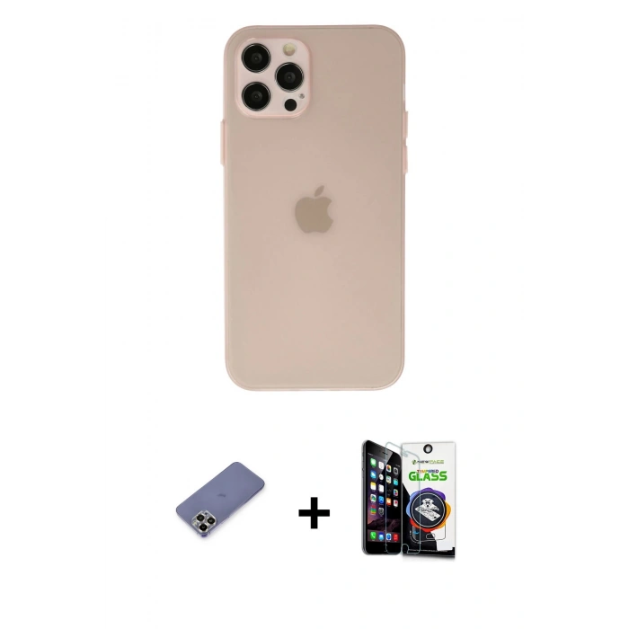 MARSİLYAN™- iPhone 12 Pro Max Kılıf Atlas Minimal Prime - Şeffaf Temperli Cam Ekran Koruyucu + Metal Kamera Lens Koruma Cam - GD