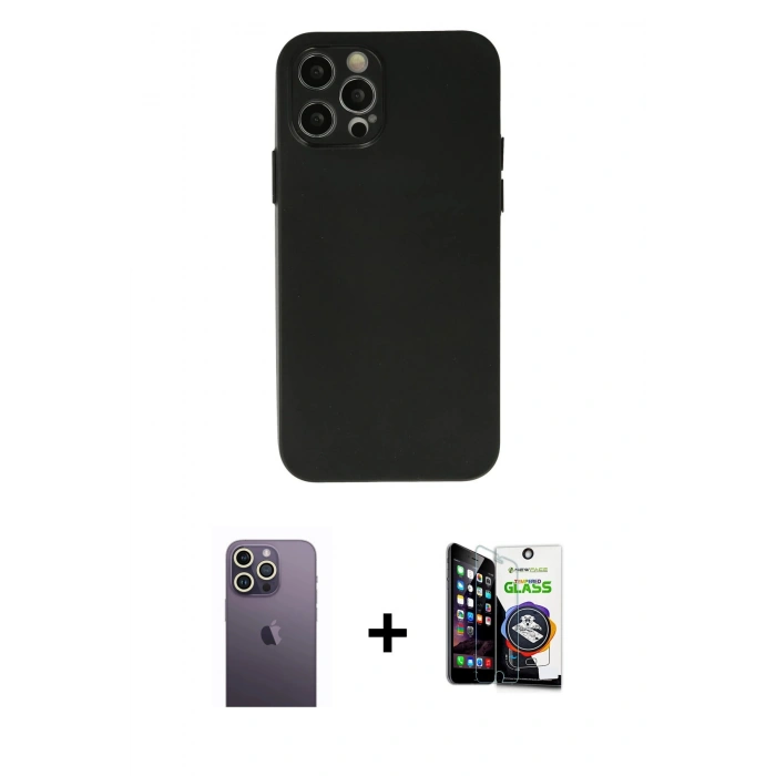MARSİLYAN™- iPhone 12 Pro Max Kılıf Atlas Minimal Prime - Şeffaf Temperli Cam Ekran Koruyucu + Neon Fosforlu Kamera Lens - BZ