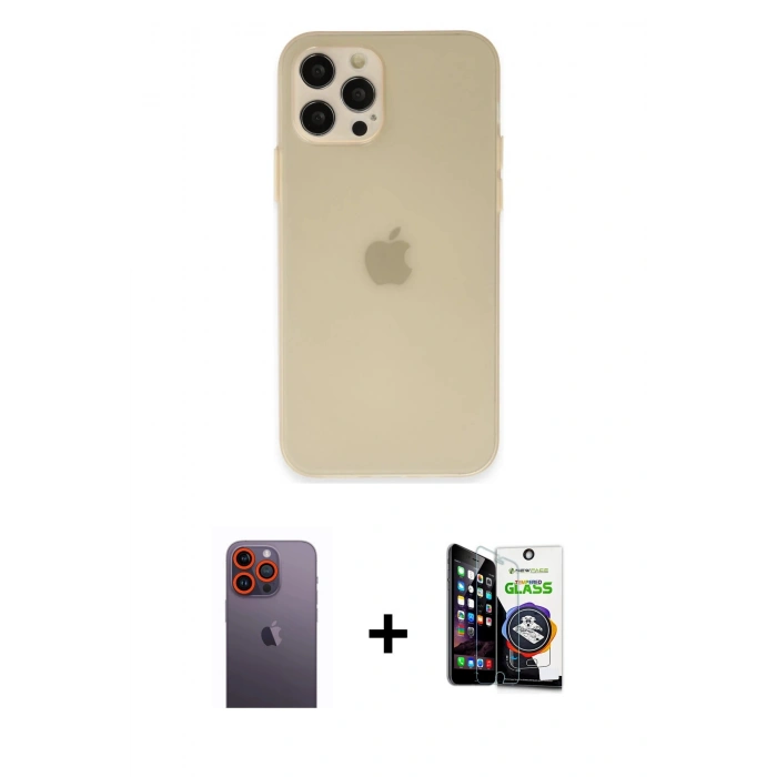 MARSİLYAN™- iPhone 12 Pro Max Kılıf Atlas Minimal Prime - Şeffaf Temperli Cam Ekran Koruyucu + Neon Fosforlu Kamera Lens - TU