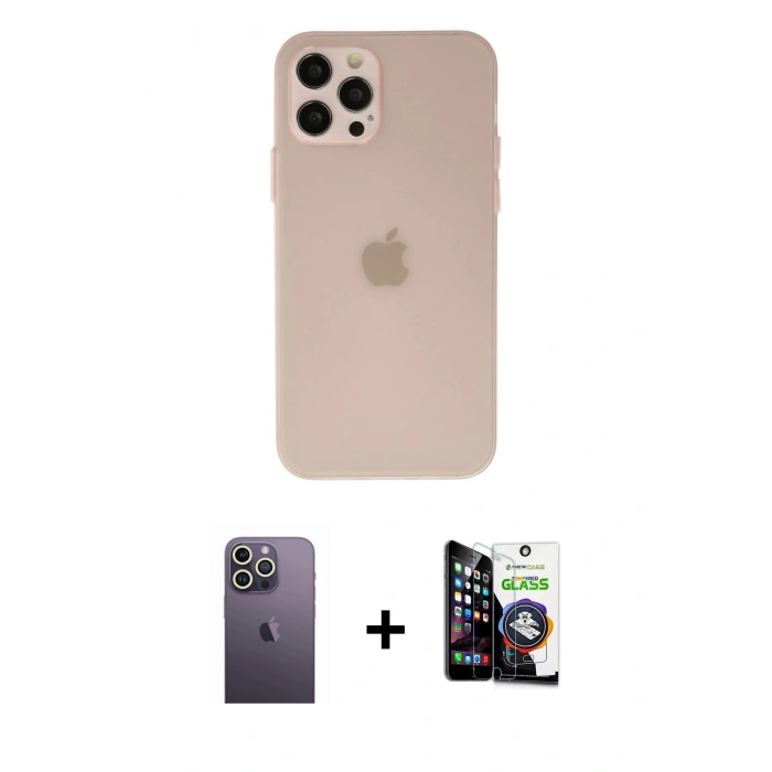 MARSİLYAN™- iPhone 12 Pro Max Kılıf Atlas Minimal Prime - Şeffaf Temperli Cam Ekran Koruyucu + Neon Fosforlu Kamera Lens - BZ