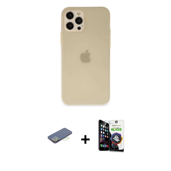 MARSİLYAN™- iPhone 12 Pro Max Kılıf Atlas Minimal Prime - Şeffaf Temperli Cam Ekran Koruyucu + Renkli Kamera Lens Koruma Cam - YL