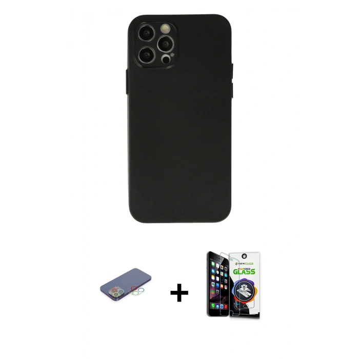 MARSİLYAN™- iPhone 12 Pro Max Kılıf Atlas Minimal Prime - Şeffaf Temperli Cam Ekran Koruyucu + Renkli Kamera Lens Koruma Cam - MI