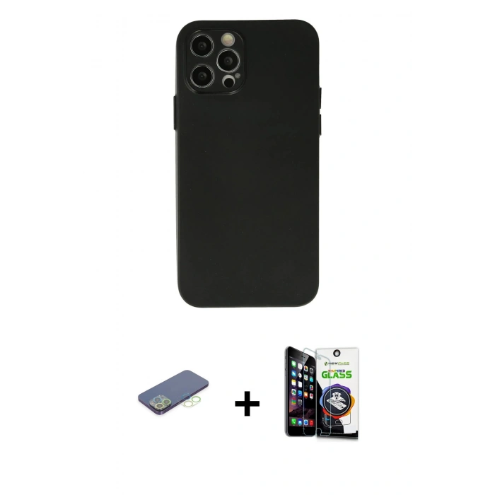 MARSİLYAN™- iPhone 12 Pro Max Kılıf Atlas Minimal Prime - Şeffaf Temperli Cam Ekran Koruyucu + Renkli Kamera Lens Koruma Cam - YL