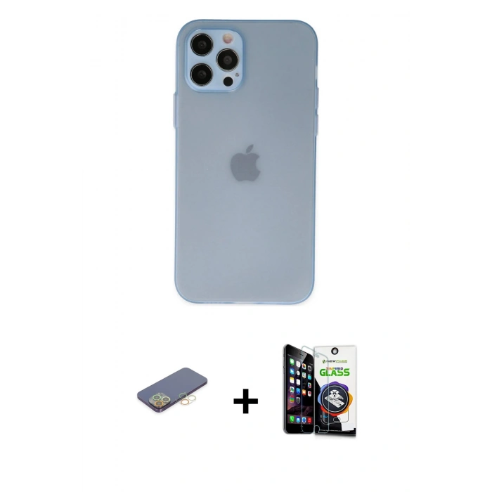 MARSİLYAN™- iPhone 12 Pro Max Kılıf Atlas Minimal Prime - Şeffaf Temperli Cam Ekran Koruyucu + Renkli Kamera Lens Koruma Cam - SI