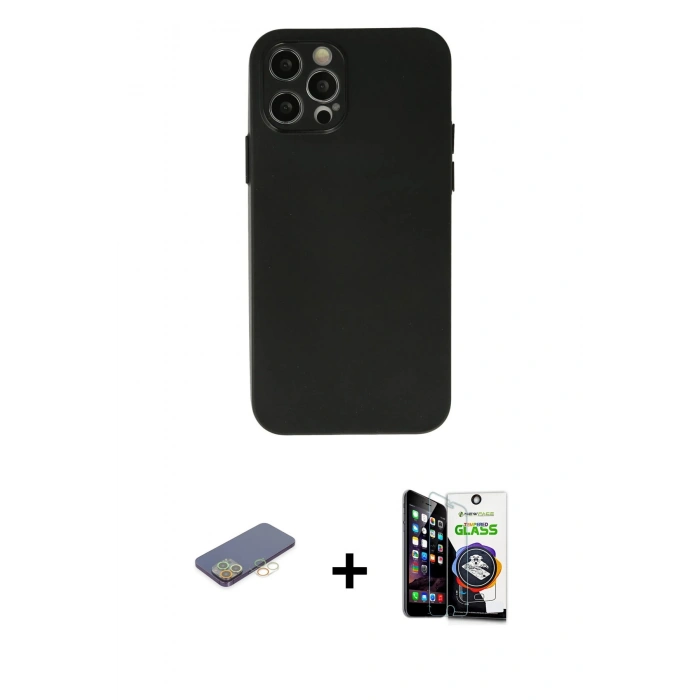 MARSİLYAN™- iPhone 12 Pro Max Kılıf Atlas Minimal Prime - Şeffaf Temperli Cam Ekran Koruyucu + Renkli Kamera Lens Koruma Cam - SI