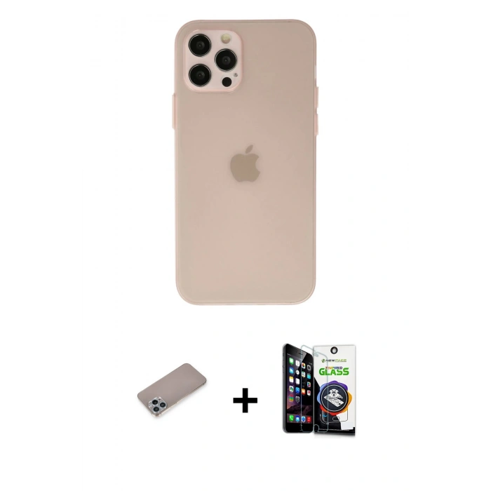 MARSİLYAN™- iPhone 12 Pro Max Kılıf Atlas Minimal Prime - Şeffaf Temperli Cam Ekran Koruyucu + Shine Kamera Lens Koruma Cam - SABE