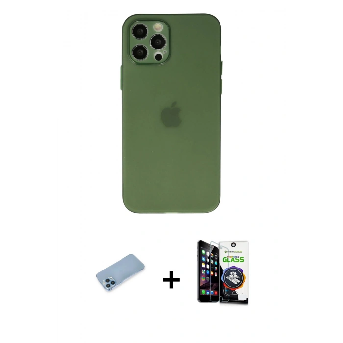 MARSİLYAN™- iPhone 12 Pro Max Kılıf Atlas Minimal Prime - Şeffaf Temperli Cam Ekran Koruyucu + Shine Kamera Lens Koruma Cam - MI