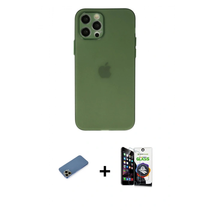 MARSİLYAN™- iPhone 12 Pro Max Kılıf Atlas Minimal Prime - Şeffaf Temperli Cam Ekran Koruyucu + Shine Kamera Lens Koruma Cam - GD