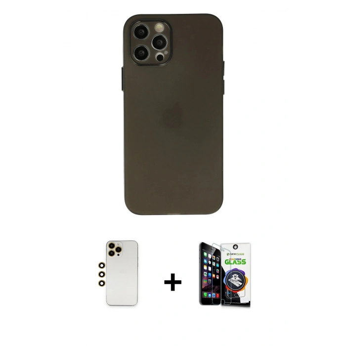 MARSİLYAN™- iPhone 12 Pro Max Kılıf Atlas Minimal Prime - Şeffaf Temperli Cam Ekran Koruyucu + Shine Kamera Lens - GD