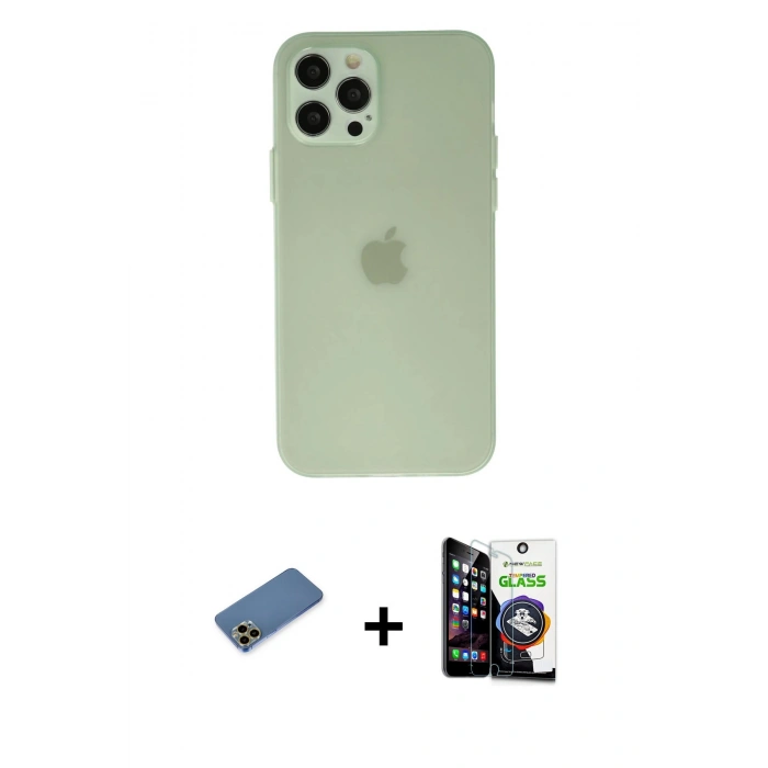 MARSİLYAN™- iPhone 12 Pro Max Kılıf Atlas Minimal Prime - Şeffaf Temperli Cam Ekran Koruyucu + Shine Kamera Lens Koruma Cam - GD