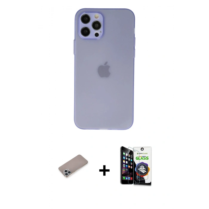MARSİLYAN™- iPhone 12 Pro Max Kılıf Atlas Minimal Prime - Şeffaf Temperli Cam Ekran Koruyucu + Shine Kamera Lens Koruma Cam - SABE
