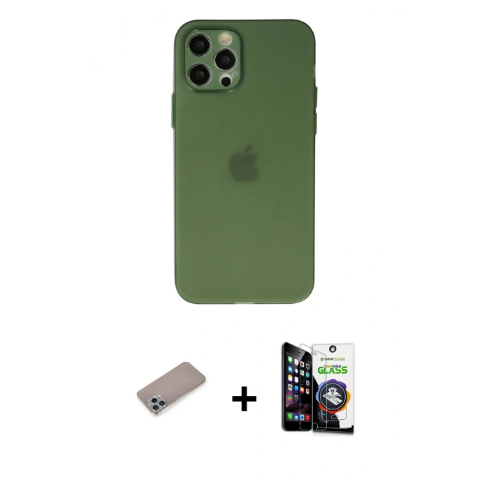 MARSİLYAN™- iPhone 12 Pro Max Kılıf Atlas Minimal Prime - Şeffaf Temperli Cam Ekran Koruyucu + Shine Kamera Lens Koruma Cam - SABE