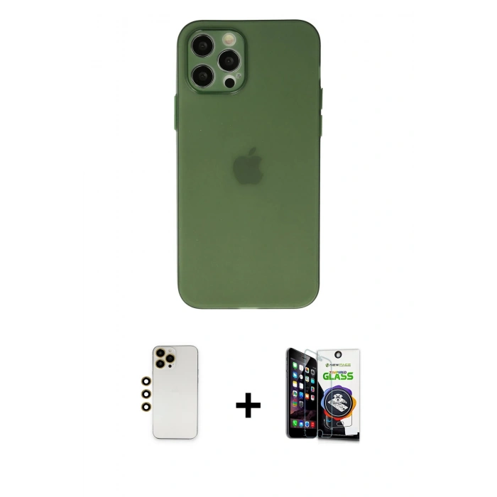 MARSİLYAN™- iPhone 12 Pro Max Kılıf Atlas Minimal Prime - Şeffaf Temperli Cam Ekran Koruyucu + Shine Kamera Lens - GD