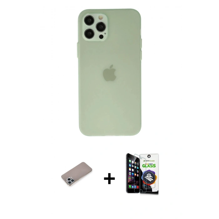 MARSİLYAN™- iPhone 12 Pro Max Kılıf Atlas Minimal Prime - Şeffaf Temperli Cam Ekran Koruyucu + Shine Kamera Lens Koruma Cam - SABE