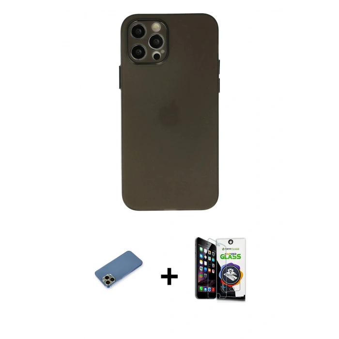 MARSİLYAN™- iPhone 12 Pro Max Kılıf Atlas Minimal Prime - Şeffaf Temperli Cam Ekran Koruyucu + Shine Kamera Lens Koruma Cam - GD