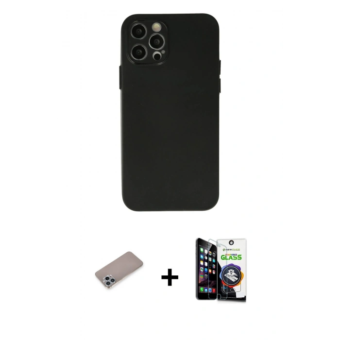 MARSİLYAN™- iPhone 12 Pro Max Kılıf Atlas Minimal Prime - Şeffaf Temperli Cam Ekran Koruyucu + Shine Kamera Lens Koruma Cam - SABE