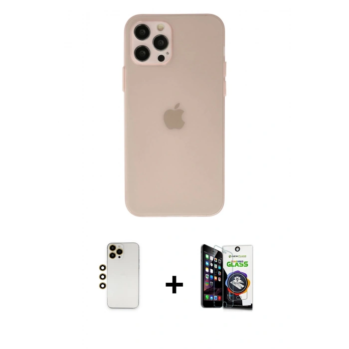 MARSİLYAN™- iPhone 12 Pro Max Kılıf Atlas Minimal Prime - Şeffaf Temperli Cam Ekran Koruyucu + Shine Kamera Lens - GD