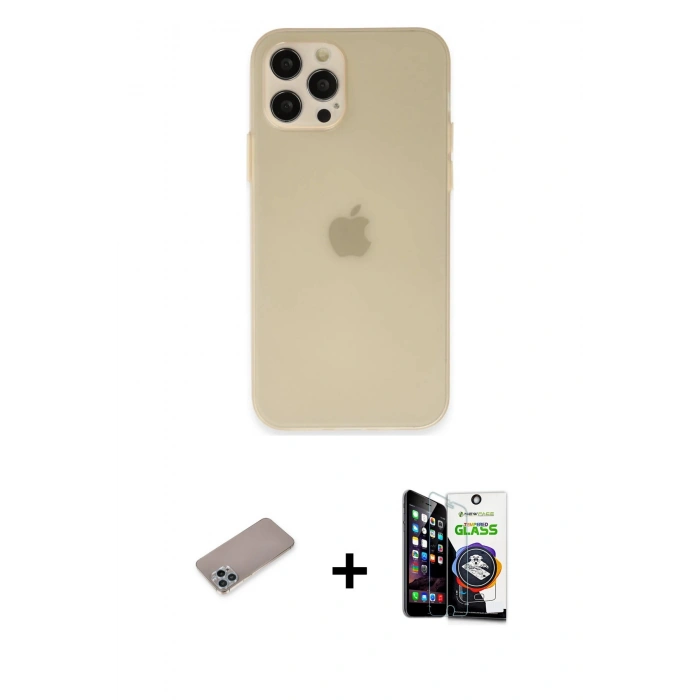 MARSİLYAN™- iPhone 12 Pro Max Kılıf Atlas Minimal Prime - Şeffaf Temperli Cam Ekran Koruyucu + Shine Kamera Lens Koruma Cam - SABE