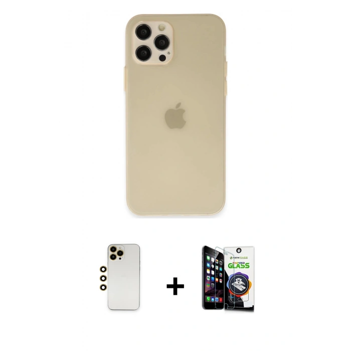MARSİLYAN™- iPhone 12 Pro Max Kılıf Atlas Minimal Prime - Şeffaf Temperli Cam Ekran Koruyucu + Shine Kamera Lens - GD
