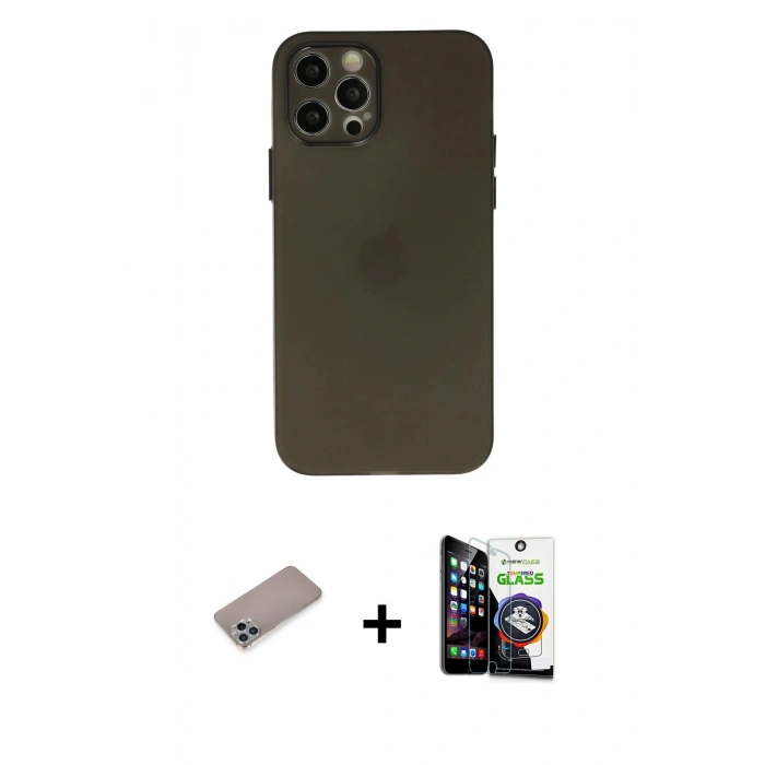 MARSİLYAN™- iPhone 12 Pro Max Kılıf Atlas Minimal Prime - Şeffaf Temperli Cam Ekran Koruyucu + Shine Kamera Lens Koruma Cam - SABE