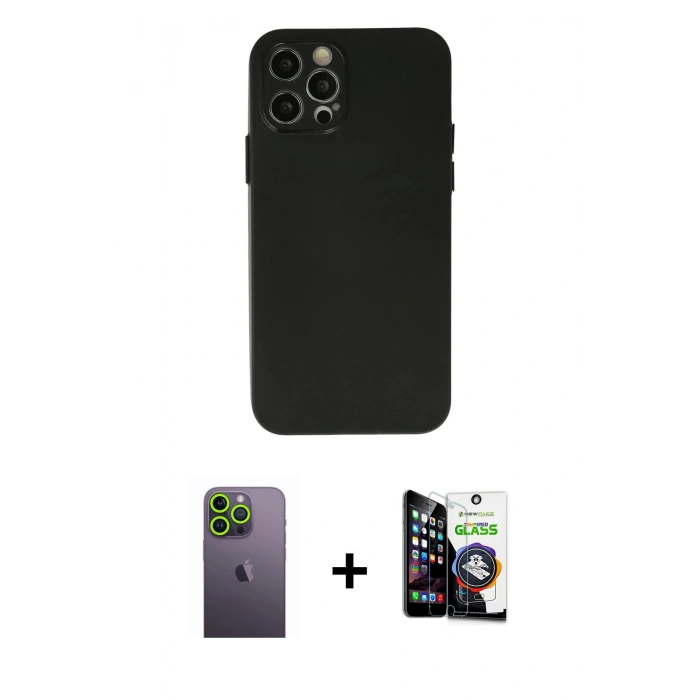 MARSİLYAN™- iPhone 12 Pro Max Kılıf Atlas Minimal Prime - Şeffaf Temperli Cam Ekran Koruyucu + Neon Fosforlu Kamera Lens - YL