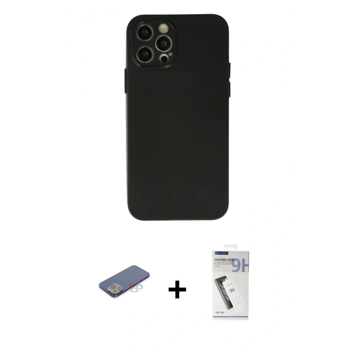 MARSİLYAN™- iPhone 12 Pro Max Kılıf Atlas Minimal Prime - Şeffaf Uv Polymer Nano Ekran Koruyucu + Mavi Renkli Kamera Lens Koruma Cam