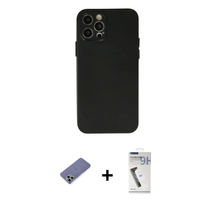 MARSİLYAN™- iPhone 12 Pro Max Kılıf Atlas Minimal Prime - Şeffaf Uv Polymer Nano Ekran Koruyucu + Metal Kamera Lens Koruma Cam - GD