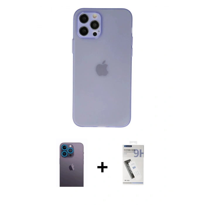 MARSİLYAN™- iPhone 12 Pro Max Kılıf Atlas Minimal Prime - Şeffaf Uv Polymer Nano Ekran Koruyucu + Neon Fosforlu Kamera Lens - MI