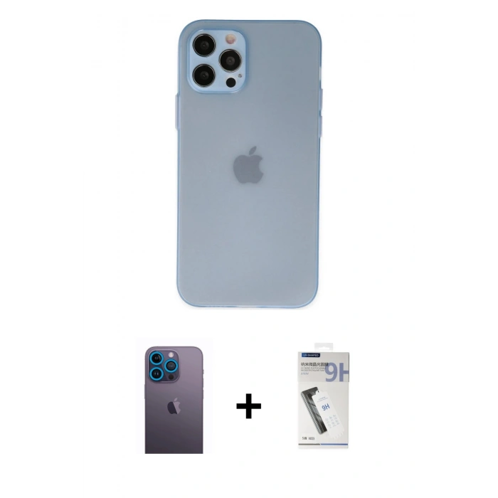 MARSİLYAN™- iPhone 12 Pro Max Kılıf Atlas Minimal Prime - Şeffaf Uv Polymer Nano Ekran Koruyucu + Neon Fosforlu Kamera Lens - MI