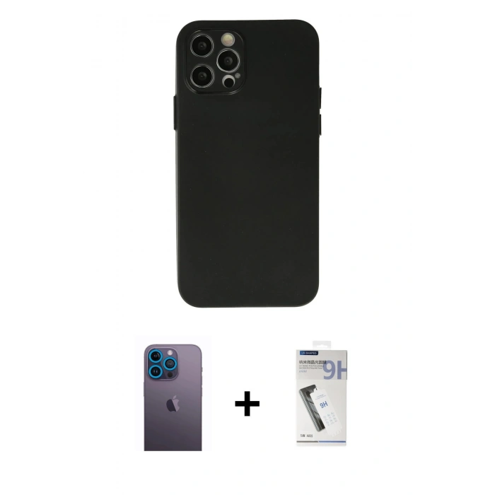 MARSİLYAN™- iPhone 12 Pro Max Kılıf Atlas Minimal Prime - Şeffaf Uv Polymer Nano Ekran Koruyucu + Neon Fosforlu Kamera Lens - MI